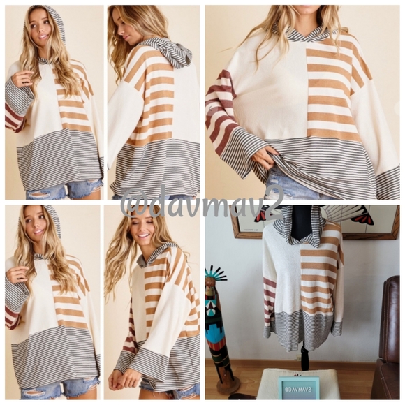 davmav2 Tops - LAST 1 MEDIUM STRIPEZ Contrast Hoodie